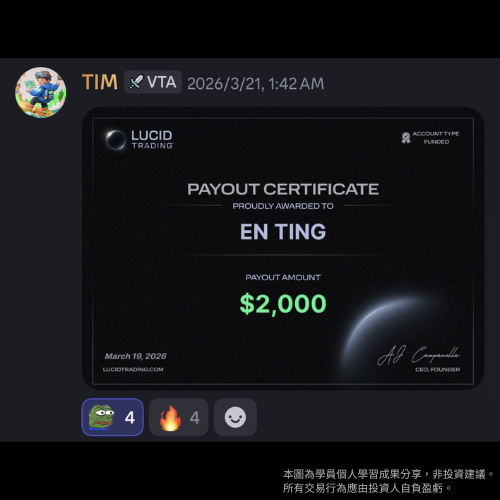 學員 $2,000 出金證書分享